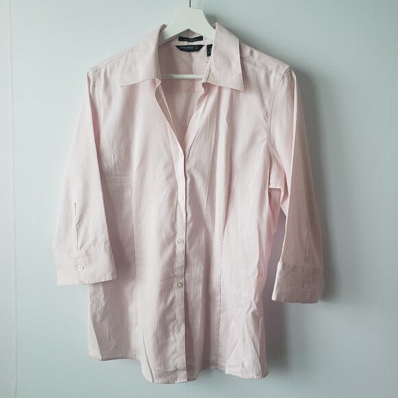 Eddie Bauer Tops - Eddie bauer stretch wrinkle resistant 3/4 sleeve light pink shirt size L
